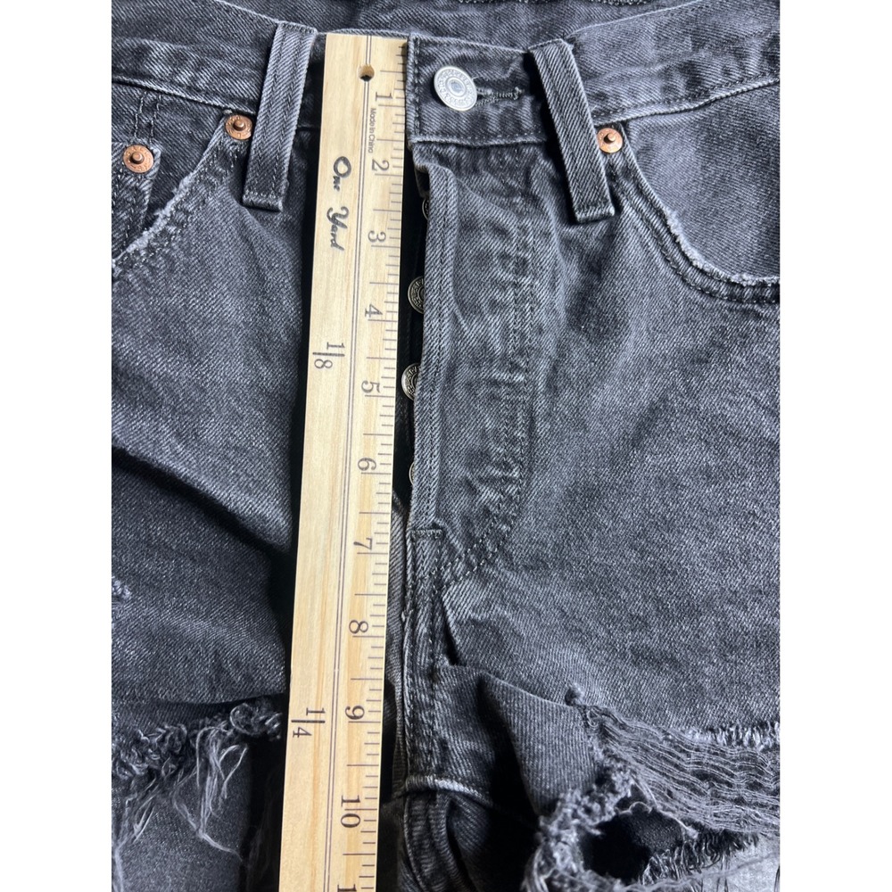 Levis Premium 501 Original Cutoff Shorts Womens 26 Black Distressed High Rise - Picture 13 of 15